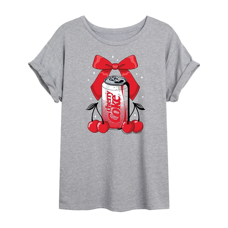 Bow Cherry Coke Tee Womens Juniors Crew Neck Short Sleeve Oversized Graphic T-Shirt