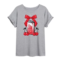 Bow Cherry Coke Tee Womens Juniors Crew Neck Short Sleeve Oversized Graphic T-Shirt