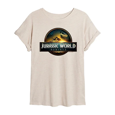 Womens Juniors Crew Neck Short Sleeve Oversized Jurassic World Graphic T-Shirt