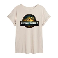 Womens Juniors Crew Neck Short Sleeve Oversized Jurassic World Graphic T-Shirt