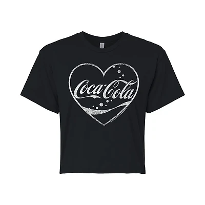 Coca-Cola Heart Cropped Tee Womens Juniors Crew Neck Short Sleeve Regular Fit Graphic T-Shirt
