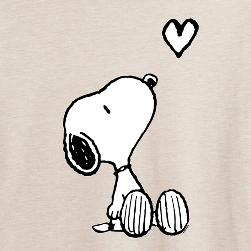 Womens Juniors Crew Neck Short Sleeve Oversized Peanuts Snoopy Graphic T-Shirt