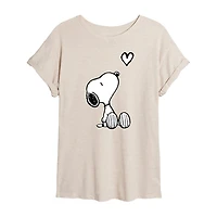 Womens Juniors Crew Neck Short Sleeve Oversized Peanuts Snoopy Graphic T-Shirt
