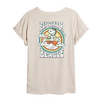 Fly Like A Beagle Womens Juniors Crew Neck Short Sleeve Oversized Peanuts Snoopy Graphic T-Shirt