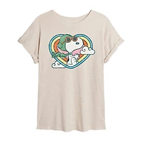 Fly Like A Beagle Womens Juniors Crew Neck Short Sleeve Oversized Peanuts Snoopy Graphic T-Shirt