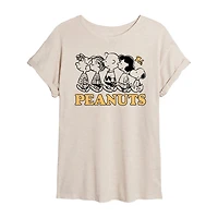 Womens Juniors Crew Neck Short Sleeve Oversized Peanuts Graphic T-Shirt