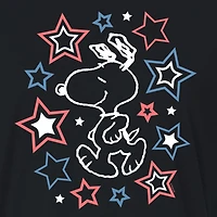 Stars Cropped Womens Juniors Crew Neck Short Sleeve Regular Fit Peanuts Snoopy Graphic T-Shirt
