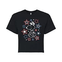 Stars Cropped Womens Juniors Crew Neck Short Sleeve Regular Fit Peanuts Snoopy Graphic T-Shirt