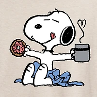 Donut And Coffee Womens Juniors Crew Neck Short Sleeve Oversized Peanuts Snoopy Graphic T-Shirt