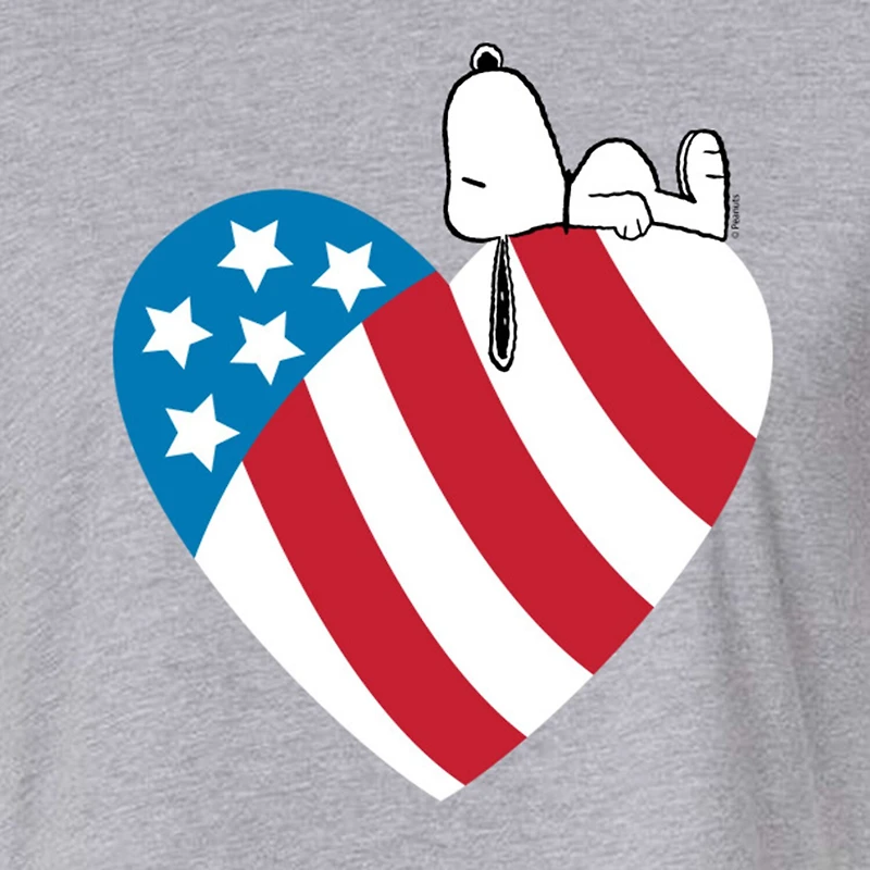 Heart Flag Cropped Womens Juniors Crew Neck Short Sleeve Regular Fit Peanuts Snoopy Graphic T-Shirt
