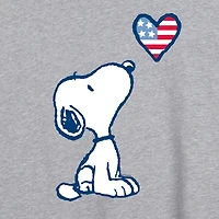 Flag Heart Womens Juniors Crew Neck Short Sleeve Oversized Peanuts Snoopy Graphic T-Shirt