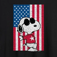 Cool Joe Flag Womens Juniors Crew Neck Short Sleeve Oversized Peanuts Snoopy Graphic T-Shirt