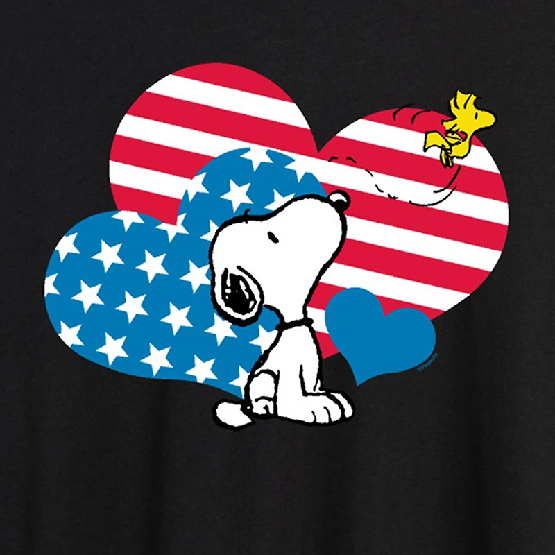 Woodstock Heart Flag Womens Juniors Crew Neck Short Sleeve Oversized Peanuts Snoopy Graphic T-Shirt