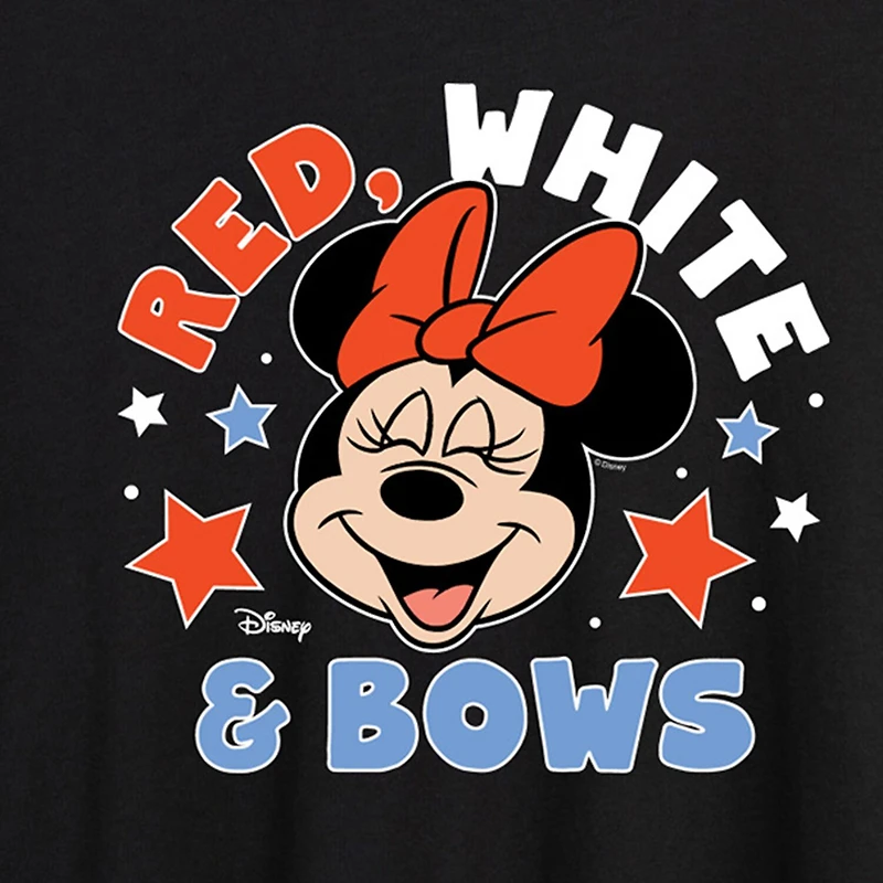 Disney Red White and Bows Womens Juniors Crew Neck Short Sleeve Oversized Mickey Friends Minnie Mouse Graphic T-Shirt