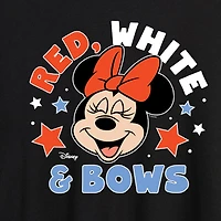 Disney Red  White and Bows Womens Juniors Crew Neck Short Sleeve Oversized Mickey Friends Minnie Mouse Graphic T-Shirt