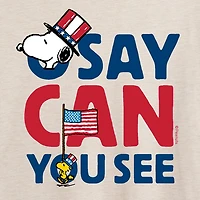 Woodstock O Say Can You See Womens Juniors Crew Neck Short Sleeve Oversized Peanuts Snoopy Graphic T-Shirt