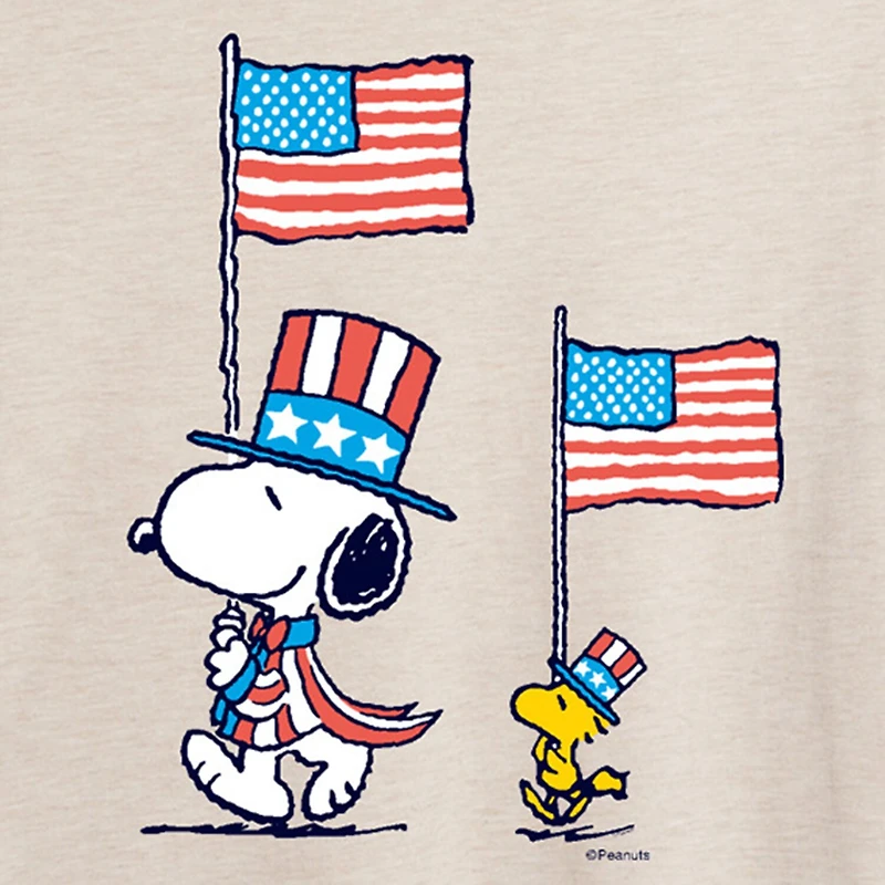 Woodstock Flag Womens Juniors Crew Neck Short Sleeve Oversized Peanuts Snoopy Graphic T-Shirt