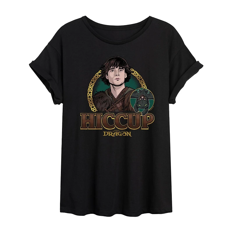 How To Train Your Dragon Hiccup Tee Womens Juniors Crew Neck Short Sleeve Oversized Graphic T-Shirt