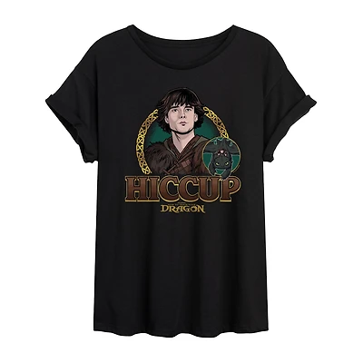How To Train Your Dragon Hiccup Tee Womens Juniors Crew Neck Short Sleeve Oversized Graphic T-Shirt