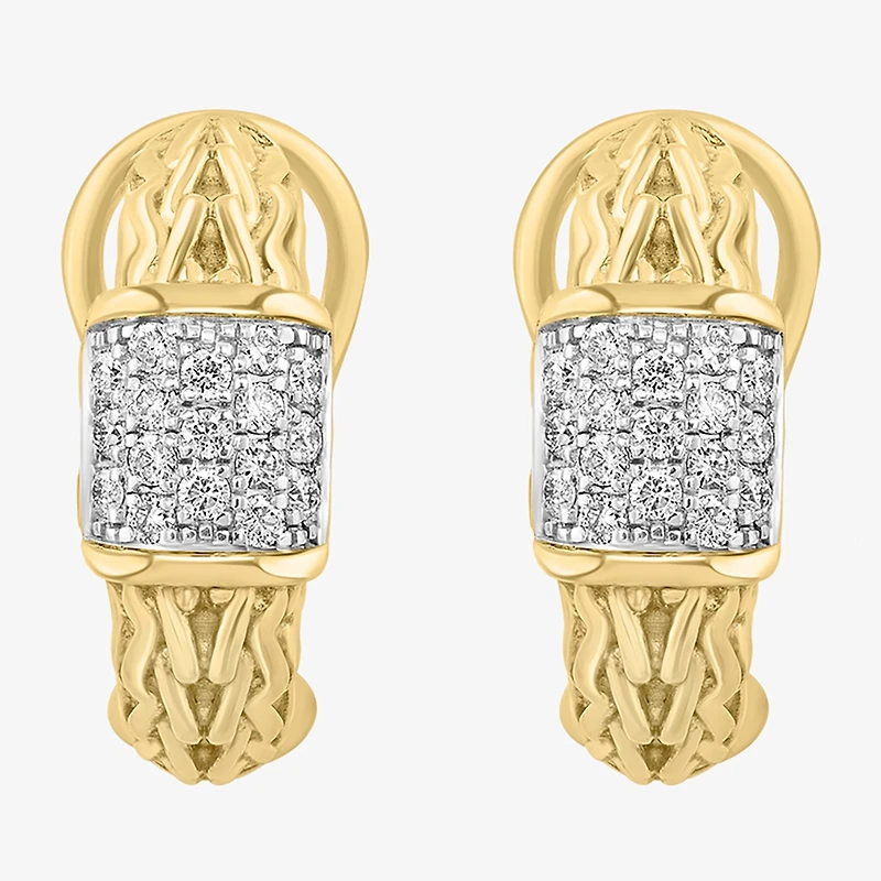 Effy Final Call Limited Quantities! Womens 3/8 CT. T.W. Natural White Diamond 14K Gold Over Silver 8.6mm Hoop Earrings