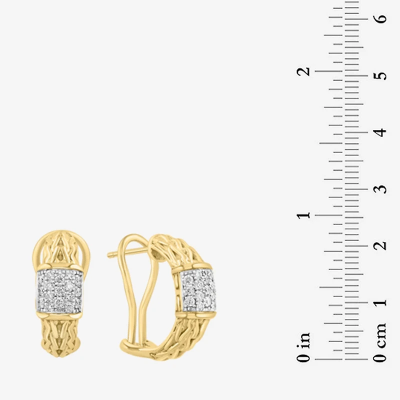 Effy Final Call Limited Quantities! Womens 3/8 CT. T.W. Natural White Diamond 14K Gold Over Silver 8.6mm Hoop Earrings
