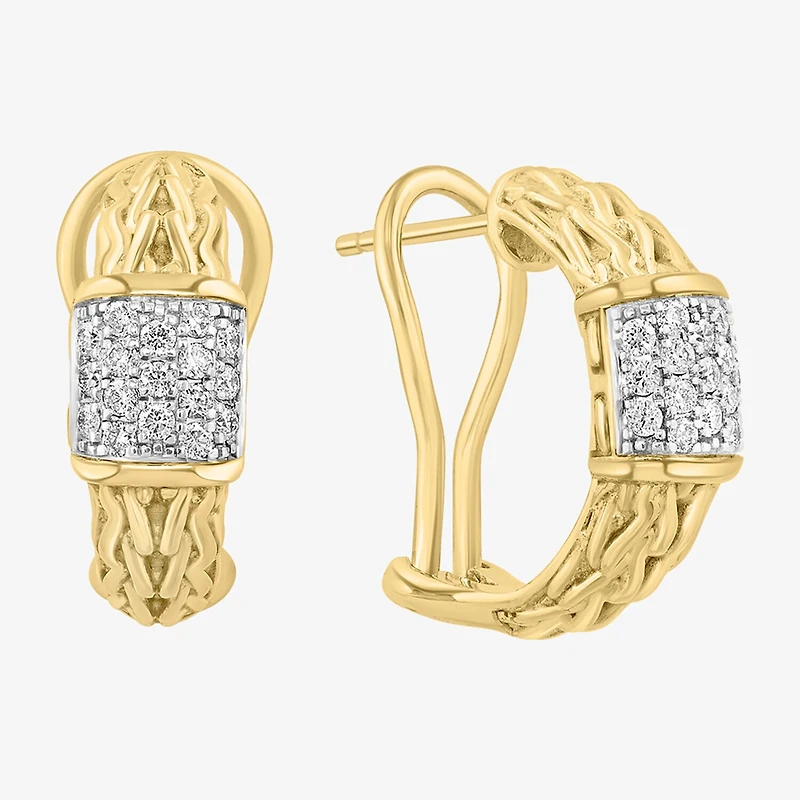 Effy Final Call Limited Quantities! Womens 3/8 CT. T.W. Natural White Diamond 14K Gold Over Silver 8.6mm Hoop Earrings