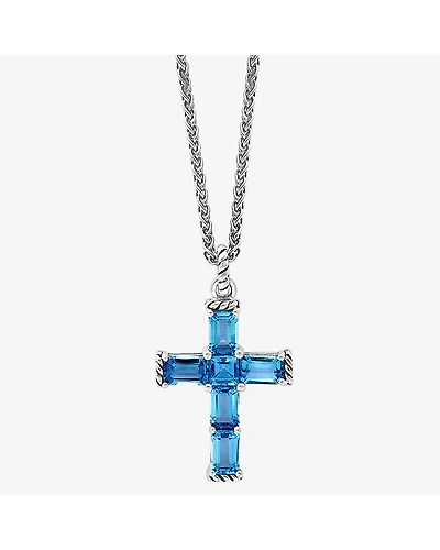 Effy Final Call Limited Quantities! Womens Genuine Blue Topaz Sterling Silver Cross 18 Inch Pendant Necklace