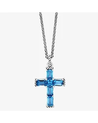 Effy Final Call Limited Quantities! Womens Genuine Blue Topaz Sterling Silver Cross 18 Inch Pendant Necklace