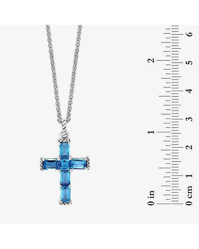 Effy Final Call Limited Quantities! Womens Genuine Blue Topaz Sterling Silver Cross 18 Inch Pendant Necklace