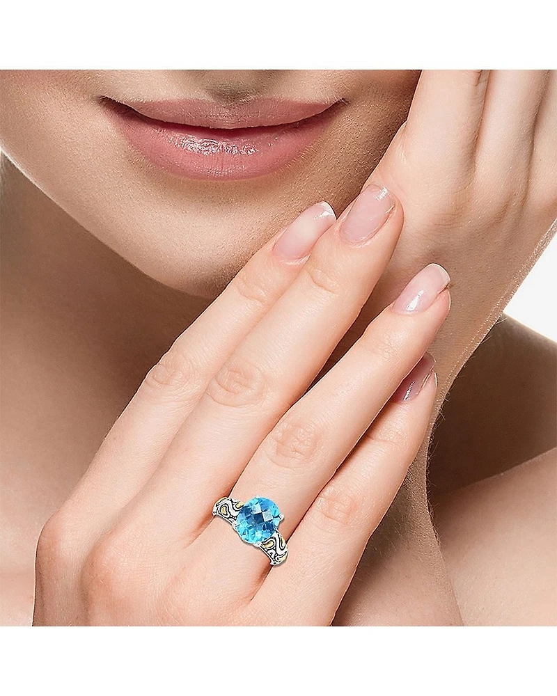 Effy Final Call Limited Quantities! Womens Genuine Blue Topaz 18K Gold Over Silver Oval Cocktail Ring