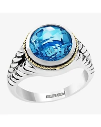 Effy Final Call Limited Quantities! Womens Genuine Blue Topaz 18K Gold Over Silver Round Cocktail Ring