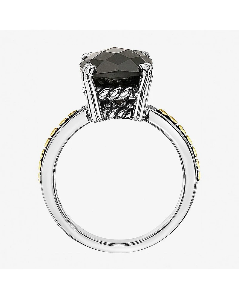 Effy Final Call Limited Quantities! Womens Genuine Black Onyx 18K Gold Over Silver Side Stone Cocktail Ring