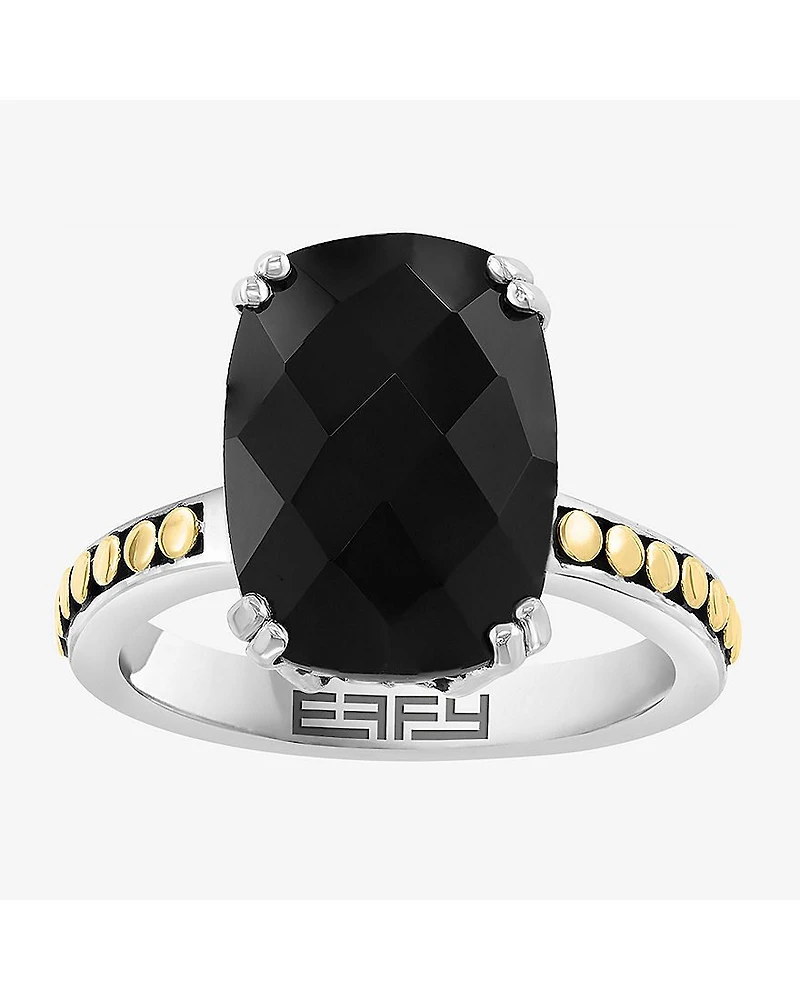 Effy Final Call Limited Quantities! Womens Genuine Black Onyx 18K Gold Over Silver Side Stone Cocktail Ring