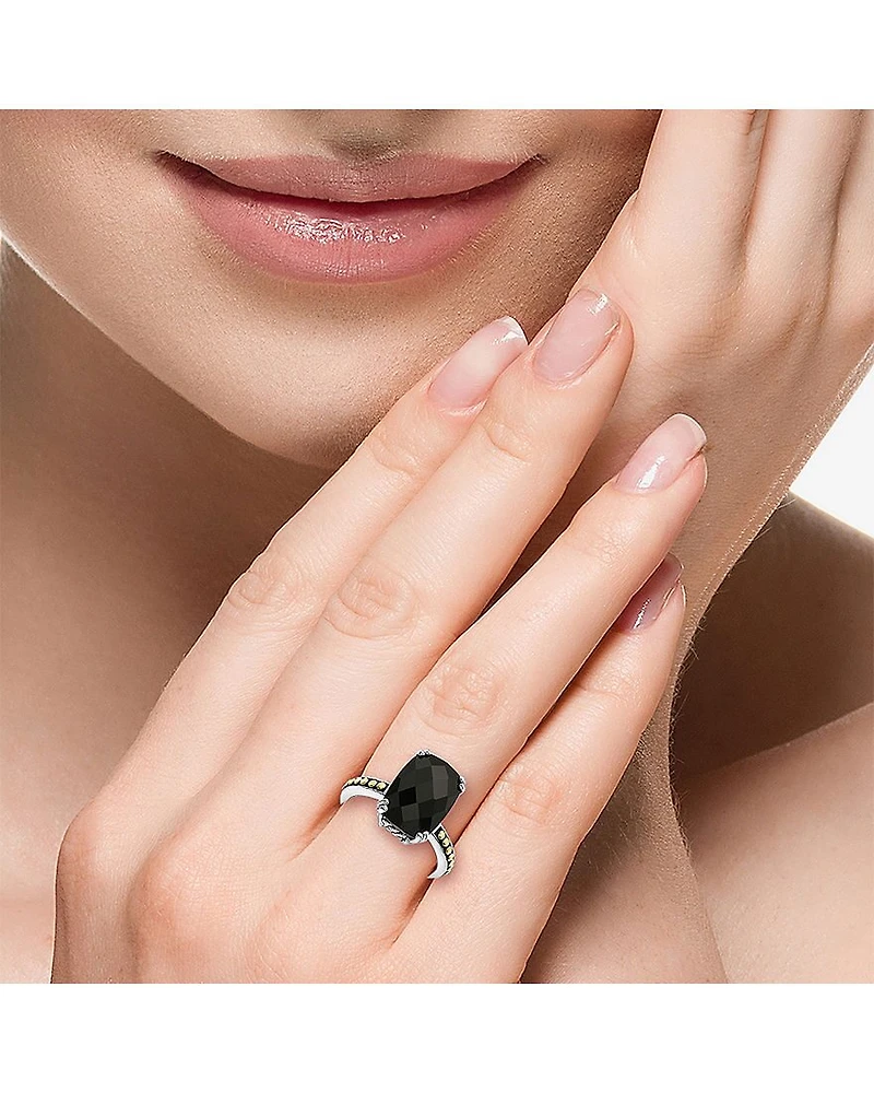 Effy Final Call Limited Quantities! Womens Genuine Black Onyx 18K Gold Over Silver Side Stone Cocktail Ring