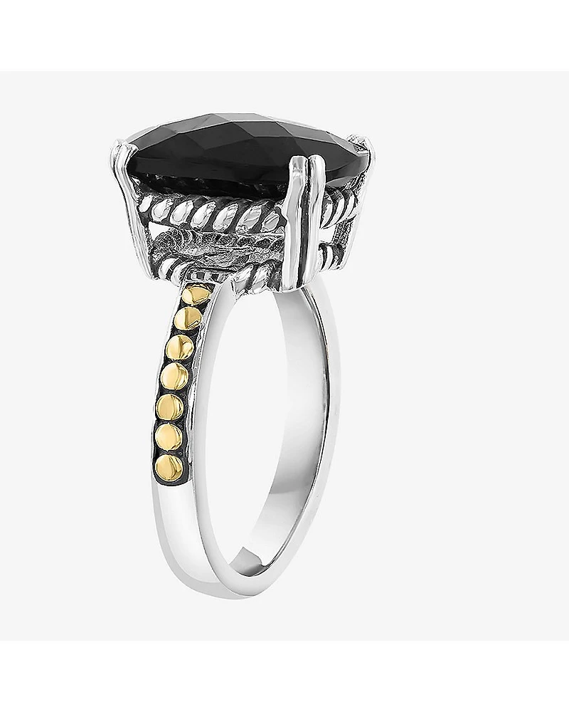 Effy Final Call Limited Quantities! Womens Genuine Black Onyx 18K Gold Over Silver Side Stone Cocktail Ring