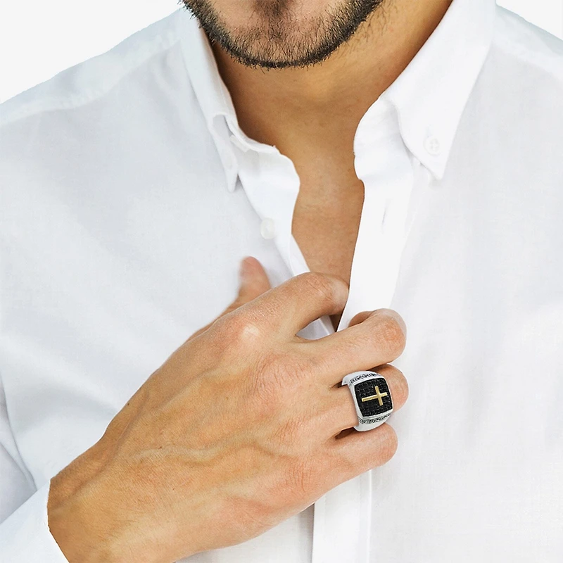 Effy Final Call Limited Quantities! Mens Genuine Black Sapphire 14K Gold Over Silver Square Fashion Ring