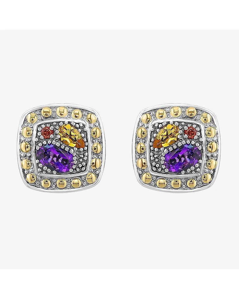 Effy Final Call Limited Quantities! Genuine Multi Color Amethyst 18K Gold Over Silver 12mm Square Stud Earrings