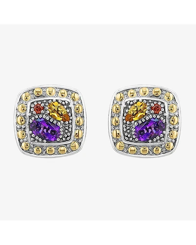 Effy Final Call Limited Quantities! Genuine Multi Color Amethyst 18K Gold Over Silver 12mm Square Stud Earrings