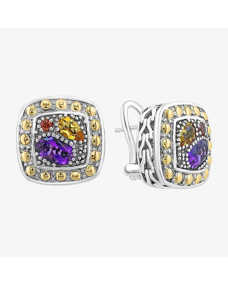 Effy Final Call Limited Quantities! Genuine Multi Color Amethyst 18K Gold Over Silver 12mm Square Stud Earrings