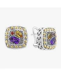 Effy Final Call Limited Quantities! Genuine Multi Color Amethyst 18K Gold Over Silver 12mm Square Stud Earrings