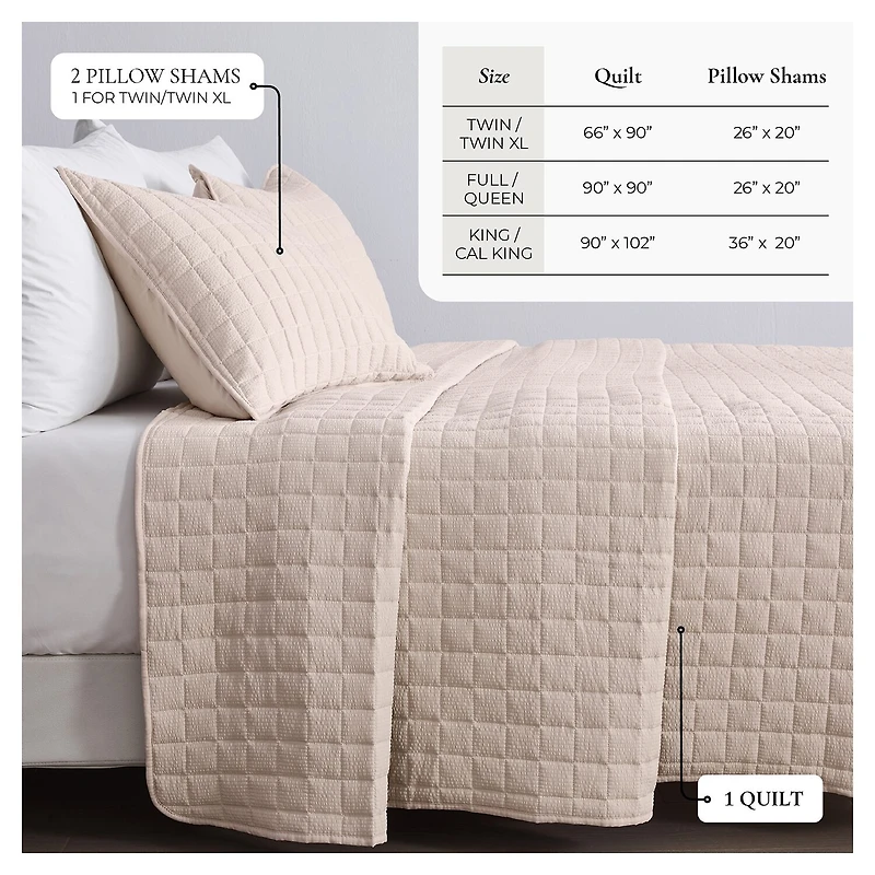 Linery Seersucker Box-Stitched Easy Care Quilt Set