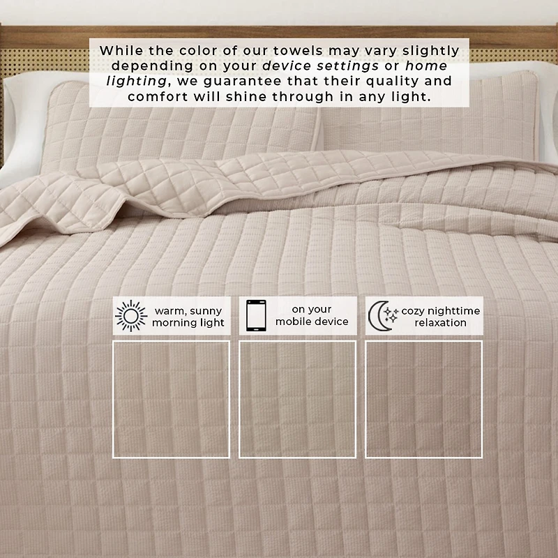 Linery Seersucker Box-Stitched Easy Care Quilt Set