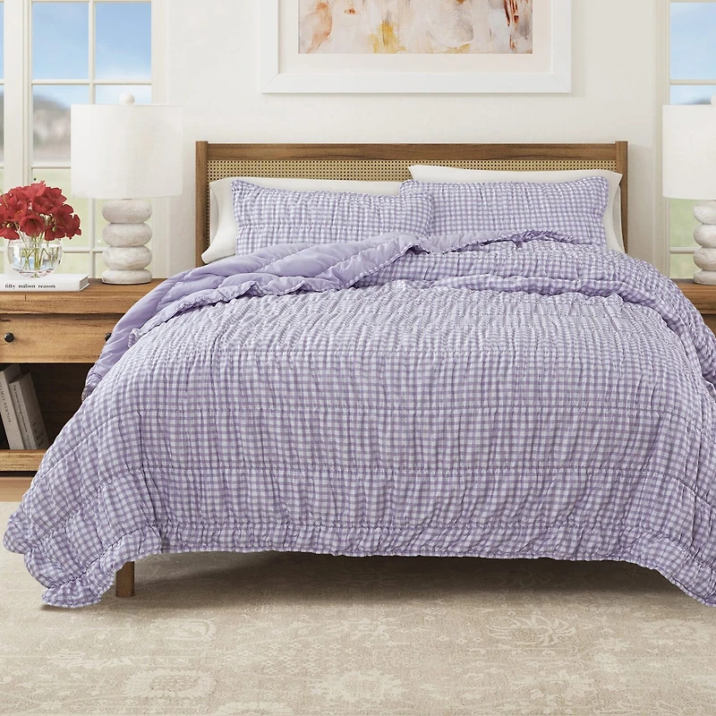 Linery Gingham Printed Easy Care Quilt Set