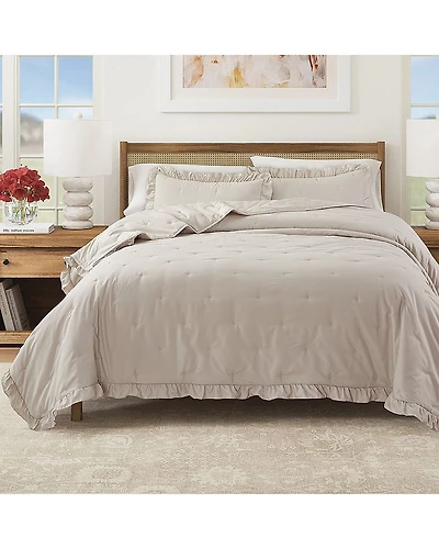 Linery Dot-Stitched Ruffled Easy Care Quilt Set