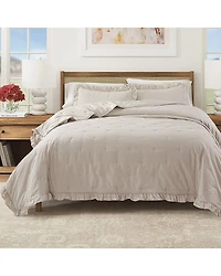 Linery Dot-Stitched Ruffled Easy Care Quilt Set