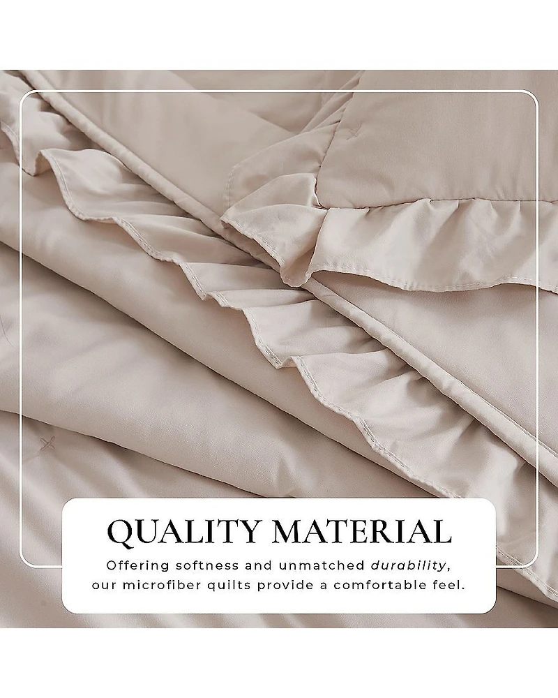 Linery Dot-Stitched Ruffled Easy Care Quilt Set