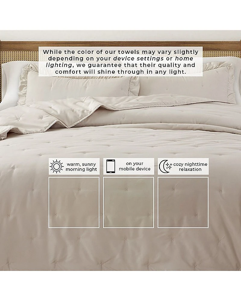 Linery Dot-Stitched Ruffled Easy Care Quilt Set