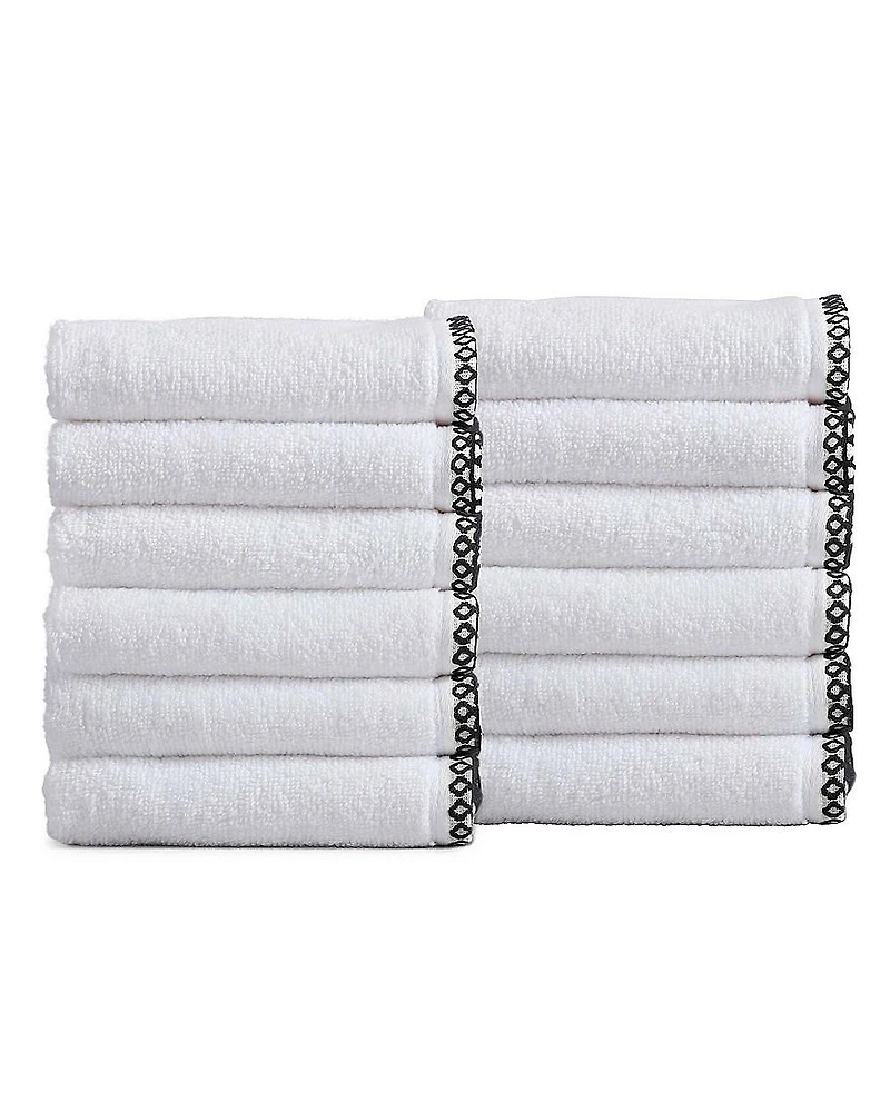 Linery Cotton And Decorative Bordered Washcloth 12-pc. Quick Dry Bath Towel Set
