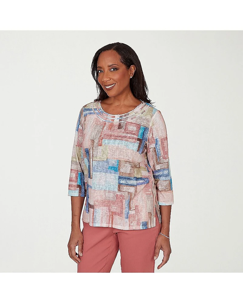 Alfred Dunner Camden Market Womens Crew Neck 3/4 Sleeve T-Shirt