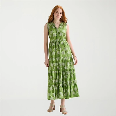 St. John's Bay Womens Plus Midi Split Tie Neck Sleeveless A-Line Dress